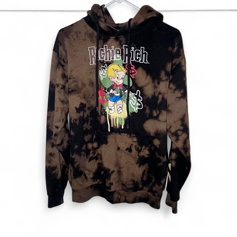Mens Richie Rich Money Brown Tie Dye Hoodie Sweatshirt Medium
